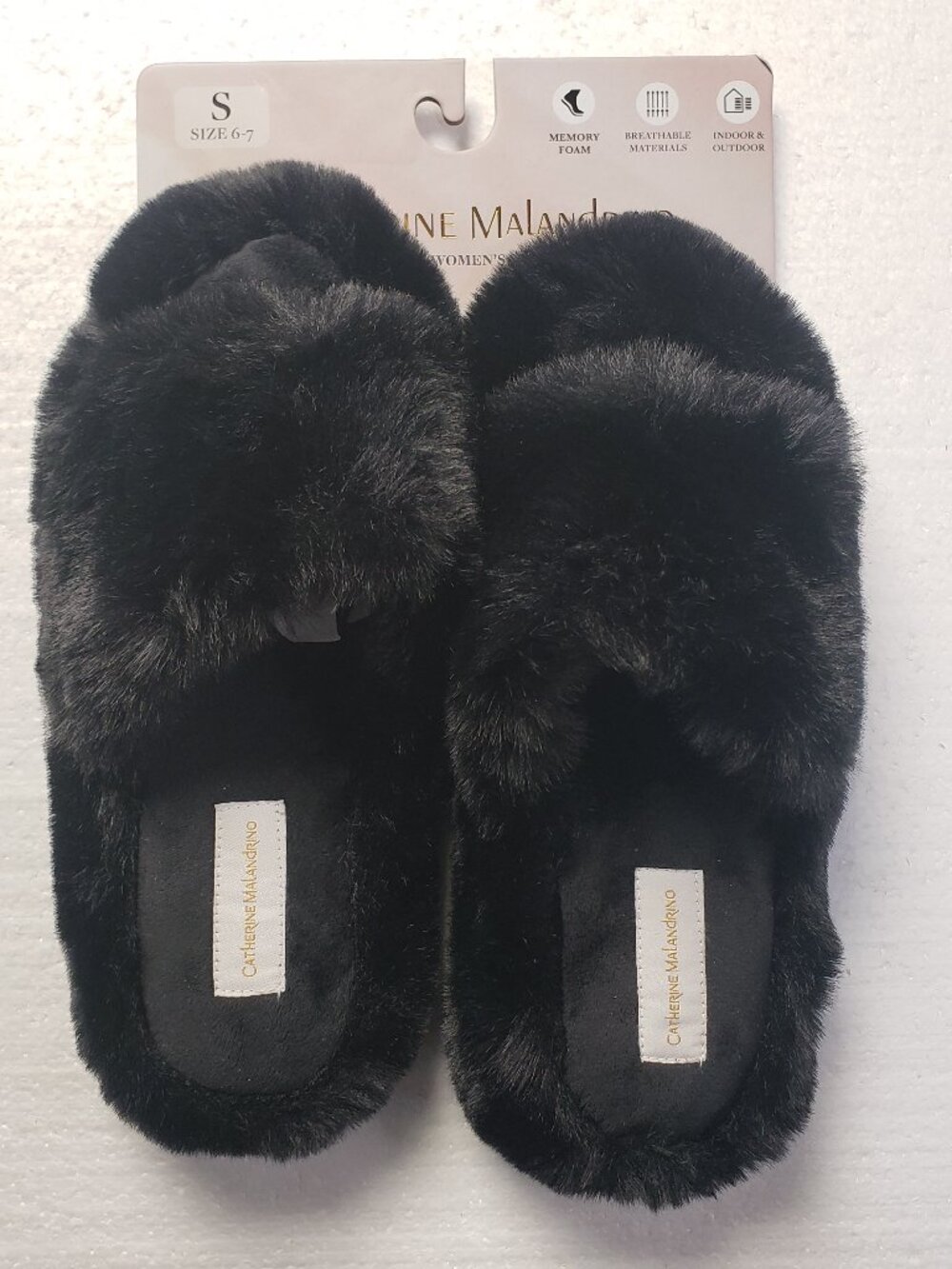 Catherine Malandrino Ladies Fur Lined Puffer Slipper in Black NWT